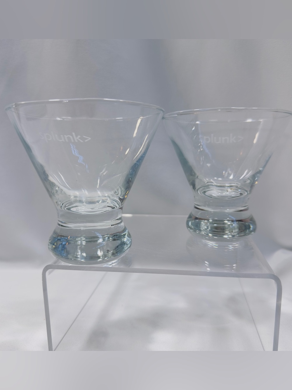 Set of 2 Stemless Glasses Cocktail Martini Cosmo Etched " spunk>" Heavy Base